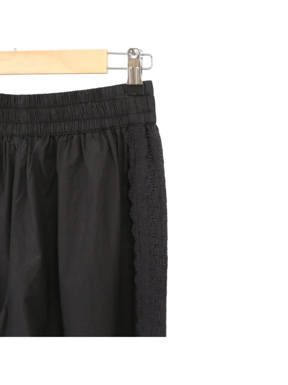Sonmer Embroidered Lace Trim Sides Black Wide Leg Pants L